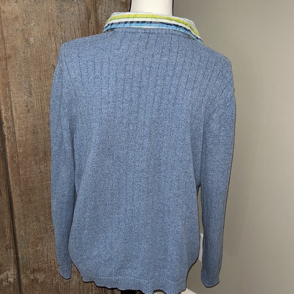 Alfred Dunner V-neck Rib Knit Granny Sweater with Collar-XL - Picture 3 of 4